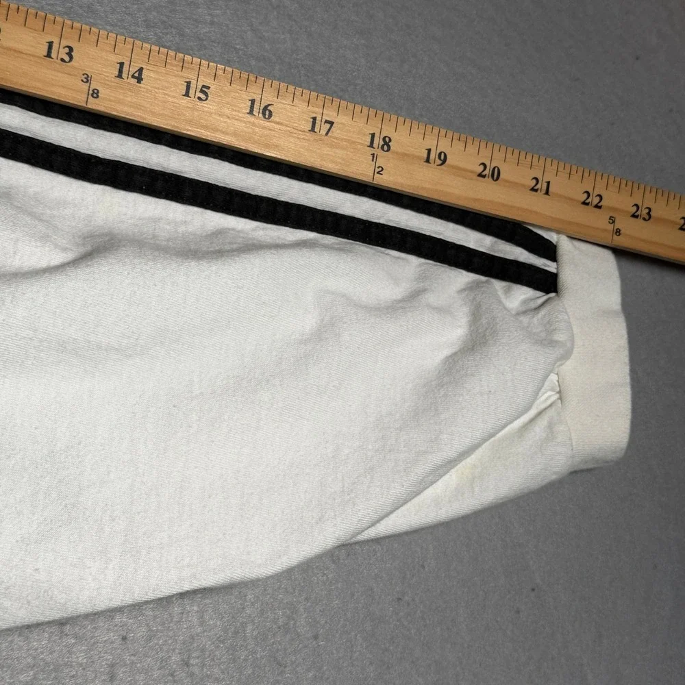 Adidas Vintage 90s Long Sleeve T-Shirt White Black 3 Stripe Made in USA Mens L‎